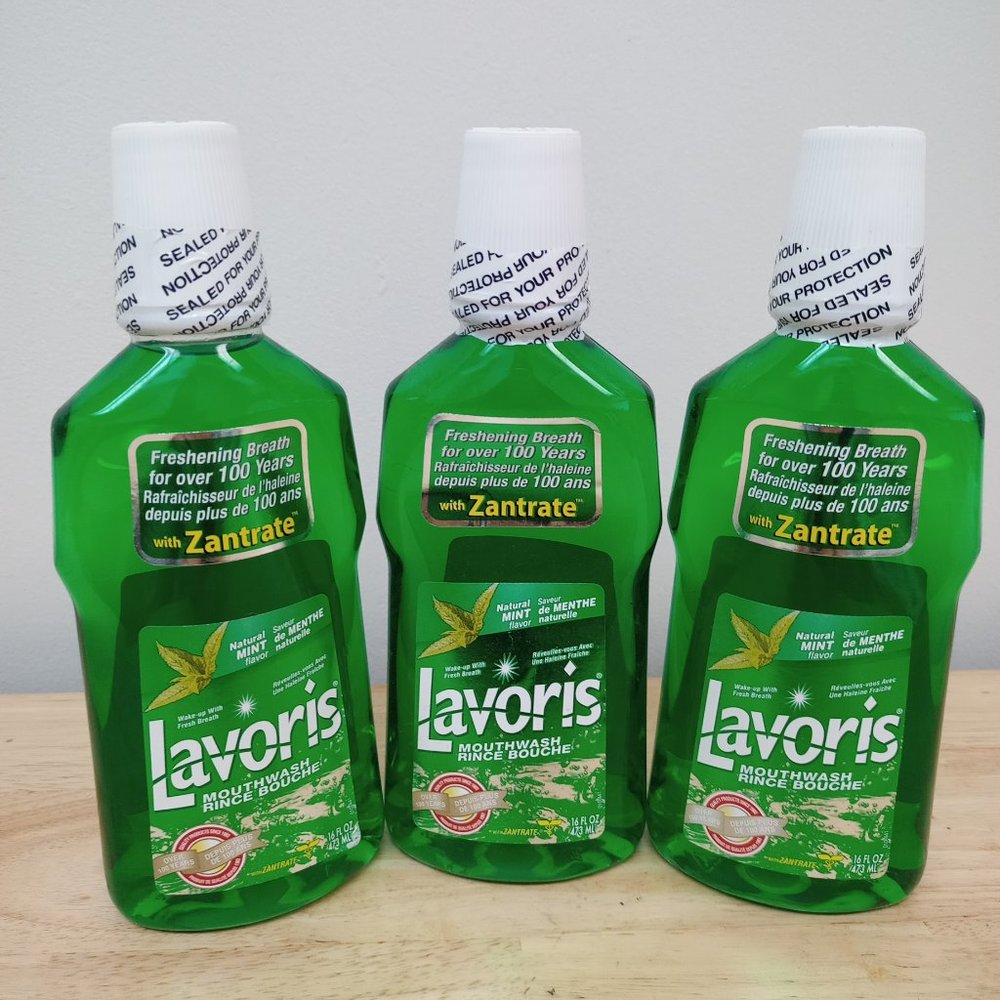 LAVORIS Mouthwash Natural Mint with Zantrate, 16 fl oz (3 bottles)